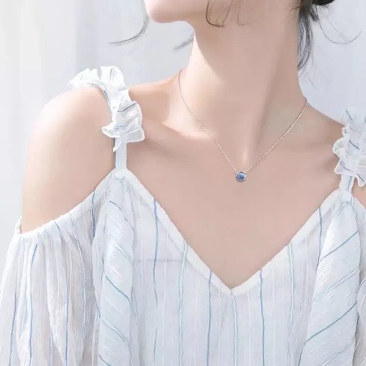 Elegante Halskette mit blauem Kristall aus 925 Sterling Silber – Zeitlose Minimalistik – Bild 3